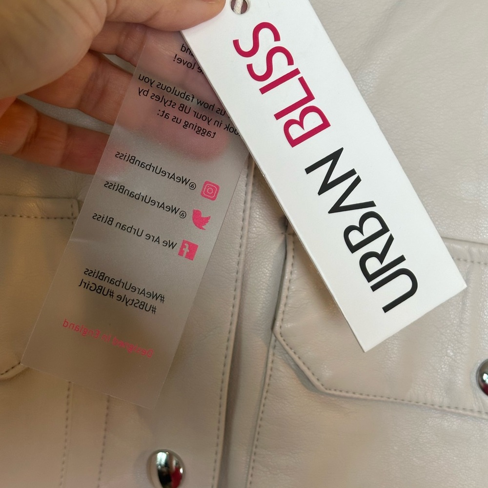 NEW ASOS Urban Bliss Vegan Leather Cream Oversized Button Up Shacket, Size 8 - Picture 9 of 12